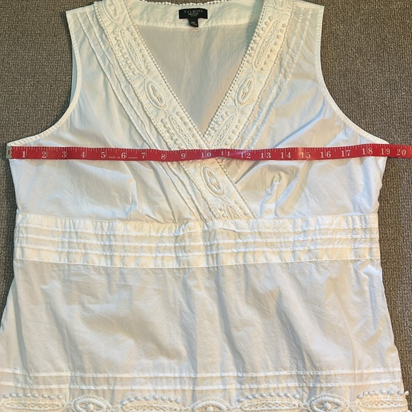 Talbots White V-Neck Cotton Embellished Blouse Sleeveless Side Zip 14P - Picture 5 of 9